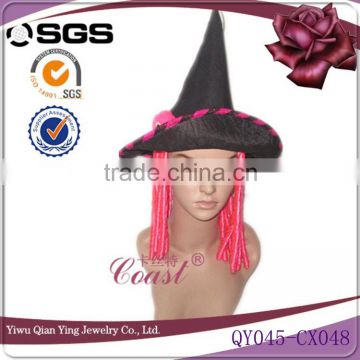 Funny halloween festival hat with pink fake hair attachmed