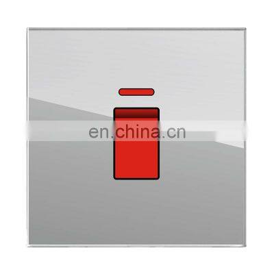 EU/UKl Standard 45A Wall Button Switch  86mm*86mm Tempered Glass Panel Socket And Switch Electrical With LED Light
