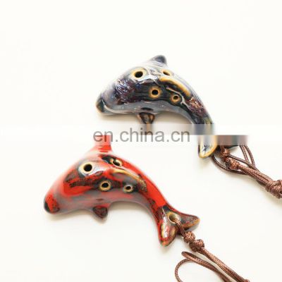 6 holes big fish shape toy ceramic ocarina for sale