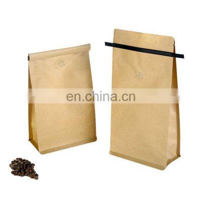 Pla Biodegradable Kraft Pouch Tin Tie Coffee Bean Flat Bottom Packaging Food Custom Printed Kraft Paper Bag for Tea or Coffee