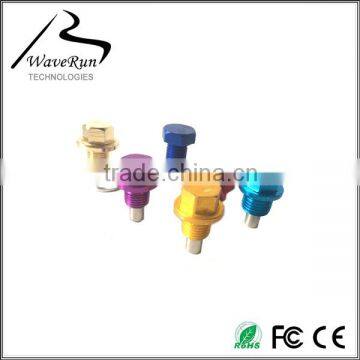 Magnetic aluminum oil drain plug of different colors