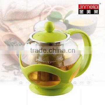 unique home plastic glass teapot ,colorful round glass teapot ,beautiful glass tea maker with infuser