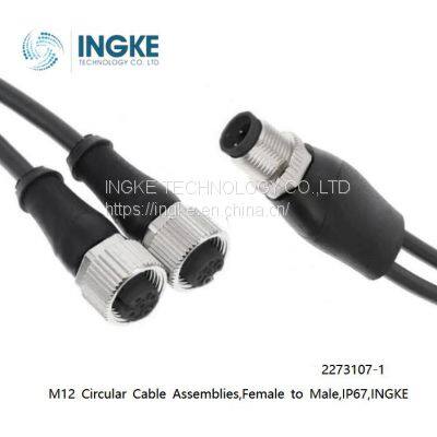 2273107-1,M12 Circular Cable Assemblies,Female to Male,IP67,INGKE,Unshielded