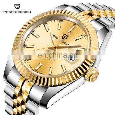 PAGANI DESIGN 1645 High quality gold wrist watch stainless steel automatic luxury men watch numeric