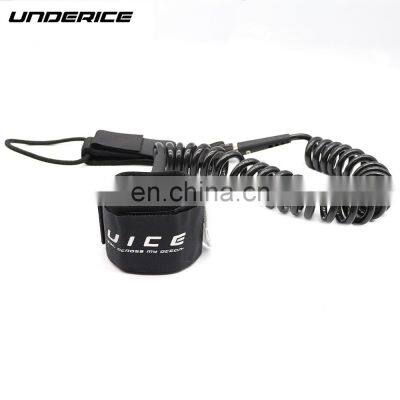 UNDERICE Classic Black Silk Printing Logo Coild Rope Surf Leash For Surfboard