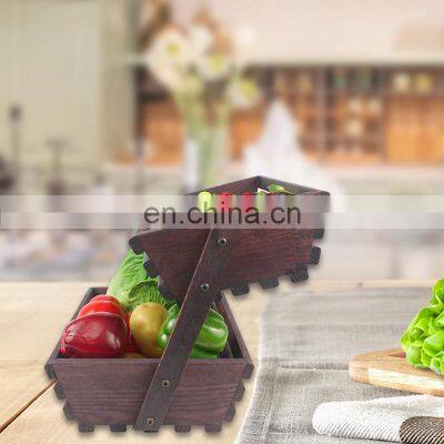 Nature Wood Fruit Basket 2 Tier Fruit Stand Countertop Fruit Holder For Kitchen photo-4