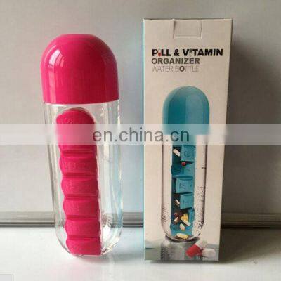 600ml Water Bottle with Pill Box and Vitamin Organizer