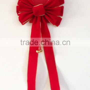 2016 Velvet Butterfly Ribbon Tie Bow with Jingle Bells in Red Color