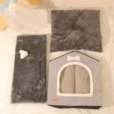 Meow Love Indoor Coral Fleece Cat Shelter With Heated Pet Pad Easy-to-Assemble Breathable Safe Winter Housing for Cats photo-3