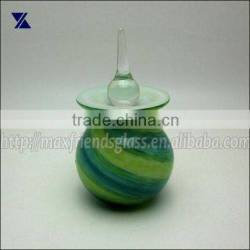 blue and yellow swirl glass perfume bottle , diffuser for home deco, 150ml, hand made