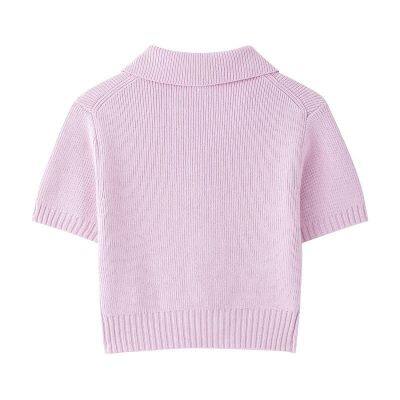 2025 Spring and Summer New European Style Ladies Fashion Sweet Fresh Bow Decoration Knitted Short Sleeve photo-4