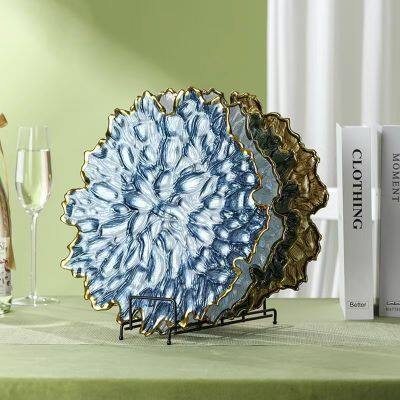 Wholesale Colorful Glass Plate for Wedding Western Food Plate Home Decoration Gold Glass Clear Beaded Charge Plate Dinnerware photo-2