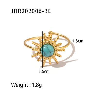 Vintage Gold Plated Stone Rings Set for Women Boho Adjustable Gemstone Stackable Rings Stainless Steel Fashion Jewelry photo-3