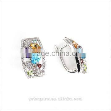 925 Sterling Silver 2.9CT Genuine Gems(Topaz,Amethyst,Garnet,Citrine,Peridot) Handmade Clip on Earring photo-2