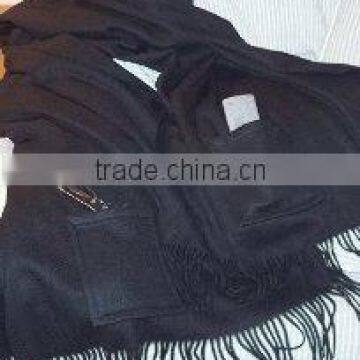 Black Color Cashmere Shawl with Pocket