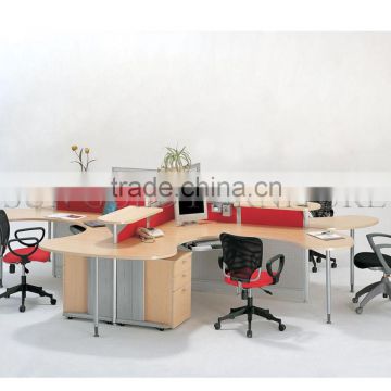 Customized 120 degree Red Beauty Curved Office Workstation Cubicle with 4 seats ( SZ-WS455)