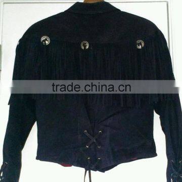Leather Fringed Cropped Western Sexy Cowgirl Jacket/Men Motorbike Racing Leather Jacket/Motorcycle Biker Jacket/WB-MBJ-500 photo-2