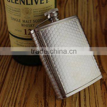 Wholesale promotional custom 6oz metal dimond pattern wrapped hip flask
