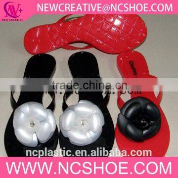 rubber thong lady flip flop jelly slipper with lace and artificial rose