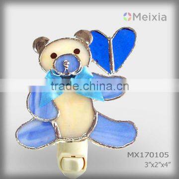 MX170105 wholesale stained glass teddy bear night light for plug home lighting