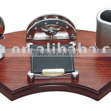 wooden desktop set,notepad,globe&ball,pen cup,name card holder