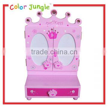 Cabinet drawer for girls pink crown wood drawer cabinet storage with photo frame