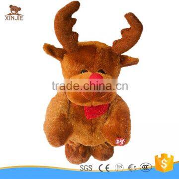 custom plush brown deer soft toy with christams red scarf