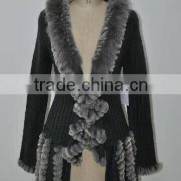 women fashion knitted real rabbit fur jacket LK16F031