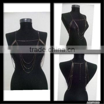 High quality cross belt chain artificial turquoise cross body chain special turquoise stainless steel waist body chain