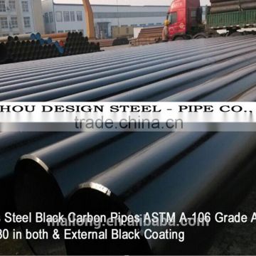 ASTM A-106 Seamless Steel black carbon pipes Grade A SCH 80 Beveled 30 degree in both & Extemal black coating