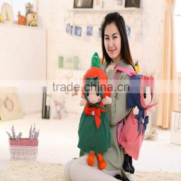 55cm beautiful customized beige stuffed plush Phil doll backpack with green windbreak&red hood