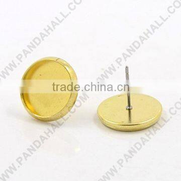 Brass Earstud Posts, Unplated, 14x14x2mm, Tray: 12mm, Pin: 1mm(KK-E589-14mm-C)