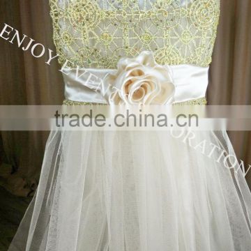 YHC#152 gold fancy luxury chemical lace tulle tutu satin flower chiavari chair back cover                        
                                                Quality Choice