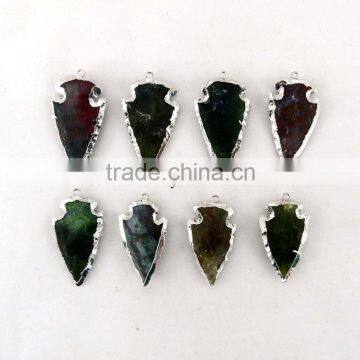 Fancy Jasper Arrowhead Pendant Rhodium Electroplated