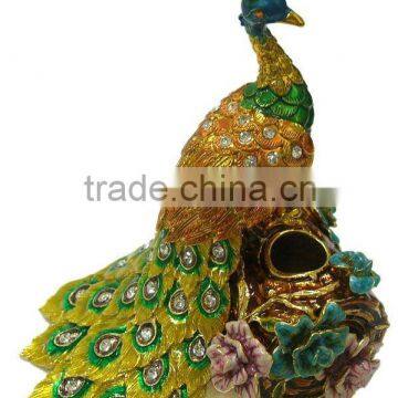 luxury crystal peacock shaped jewelry box with magnet closure,good quality and various designs,passed SGS factory audit