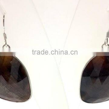 Multi Sapphire Tumble Natural Gemstones Earrings, 925 Solid Sterling Silver Earrings, Designer Facet Gemstone Dangle Earrings