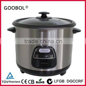 Stainless Steel Cylinderical Rice Cooker, Glass Lid