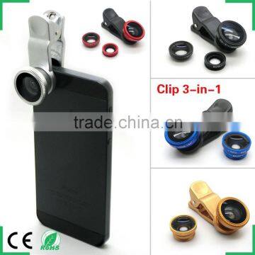 universal 3 in 1 lens wide angle lens+macro lens+fisheye lens for smartphones