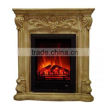 Ivory Carved Front Electric Fireplace Polystone Mantel