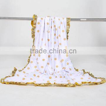 wholesale new beautiful cotton blanket gold spots backing white soft ruffle for babies