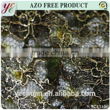 China gold print cord lace fabric for crochet lace curtains