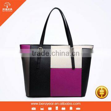 Fashion Pu leather women bag contrast color shopping women bag