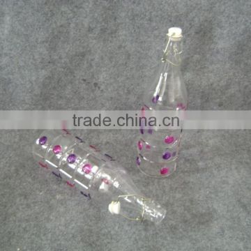 hand painting glass water bottle, oil bottle with plastic cork and iron