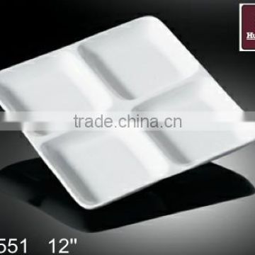 H5551 restaurant super white porcelain square divided dinner plate