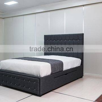 Modern Soft Grey Linen Crystal Two Drawer Bedroom Furniture KJ1505