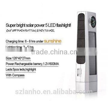 new 5 LED Solar Power Flashlight led rechargeable flashlight led flashlight.