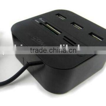 2016 Inovative Products Top Quality Logo Printed 3 Port USB Hub Card Reader, USB2.0 HUB with Cable