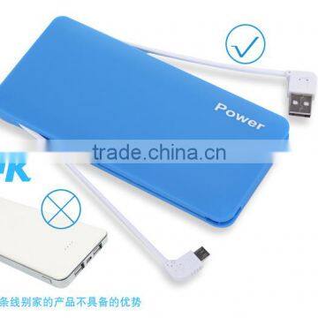 5000mah Ultra Slim Ultra Compact Power Bank External Battery Portable Battery with Built-in Micro Usb Cable