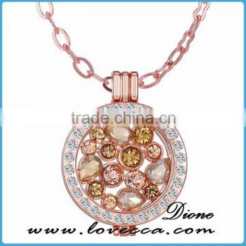 New Design Creative Crystal Insert Love Coin Locket Necklace