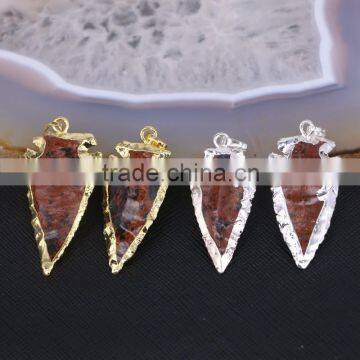 Silver / Gold Plated Edged Jasper Gem Stone Druzy Pendant, Red Arrow Pendant, For Jewelry Making